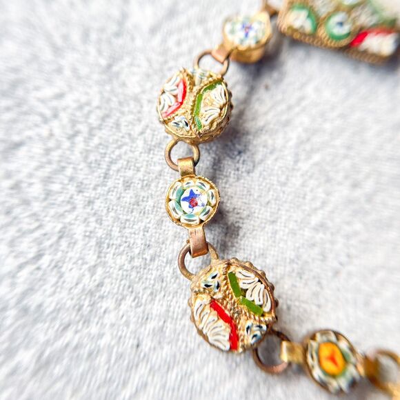 Antique Italian Micro Mosaic Bracelet - Gilt Brass - Estate Costume Jewelry - Picture 7 of 16